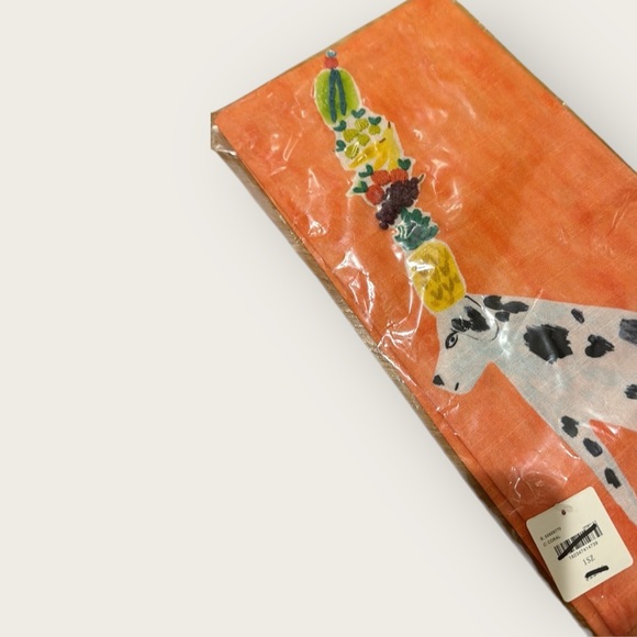 Anthropologie Dalmatian Dog Bastian Fruit Coral Cotton Tea Kitchen Towel New - Picture 4 of 8